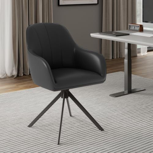 Hawthyhome Esszimmerstühle Drehbar 1er Set 5cm Sitzkissen PU Leder/Schwarz | Stühle Esszimmer mit Armlehne,Polsterstuhl mit Metallbeinen,Moderner Küchenstuhl für Esszimmer,Wohnzimmer,Büro