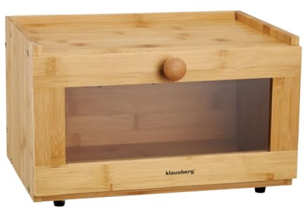 Klausberg Brotkasten aus Holz, Bambus mit Acrylfenster, umweltfreundlich, leicht, mit rundem Griff (Kleine)