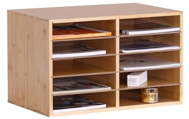 Relaxdays Dokumentenablage Bambus, DIN A4, 10 Fächer, Büro, HxBxT: 31 x 49 x 31 cm, Schreibtisch Organizer, Farbwahl