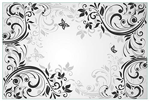 Wallario Küchenrückwand selbstklebend 90 x 60 cm, Motiv: Schnörkelmuster mit Schmetterlingen | Spritzschutz abwischbar & pflegeleicht