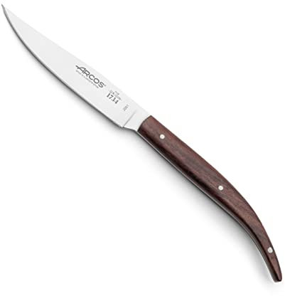 Arcos Cuchillos Mesa con Hoja Acero Inoxidable. Cuchillos Carne con Mango Madera Palisandro Marrón. Hoja. Corta Carne Asada. Clásicos y Elegantes. Cortein Esfuerzo. Serie Mesa. Color Marrón