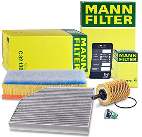 MANN-FILTER Inspektionspaket Filterset 1x Ölfilter, 1x Luftfilter, 1x Innenraumfilter, 1x Ölablassschraube mit Dichtring Kompatibel mit AUDI A4 B8 (8KH) (8K2) (8K5), A5 (8T3) (8F7) (8TA), Q5 (8RB)