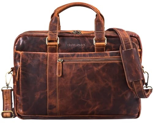 STILORD 'Nico' Große Businesstasche aus Hochwertigem Leder für 15.6 Zoll Laptop, Farbe:kara - cognac