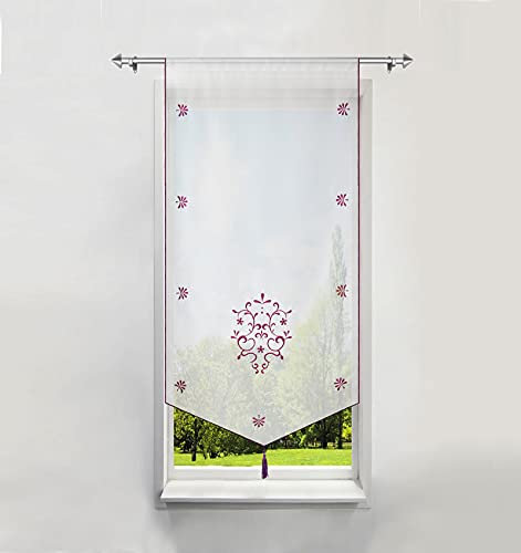 1er-Pack Bildergardine mit Stickerei Raffrollo Voile Transparent Vorhang (BxH 80x160cm, Violett)