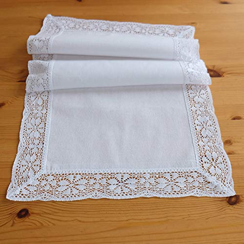 heimtexland Tischläufer Weiß Landhaus Häkelspitze 40x90 Tischdecke gehäkelt Typ521