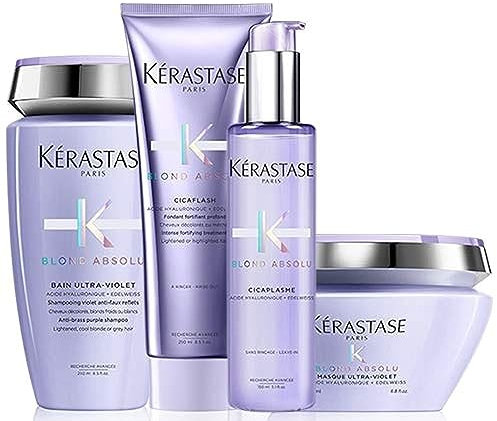 KÉRASTASE PACK Blond Absolue: Bain ULTRA-VIOLET 250ml, Fluide Miracle Cicaflash 250ml, Masque Ultra-V - Pflegend, Farbschutz für blonde und graue Haare
