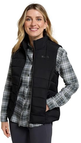 Mountain Warehouse Opal Womens Padded Gilet - Lightweight Body Warmer, Water Resistant Sleeveless Jacket with Front Pockets - Light Rain, Autumn, Winter Black Women's Size 22