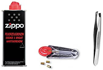 Zippo Zubehör Set 1 enthält 1x Zippo Benzin, 1x Feuersteine und eine Pinzette