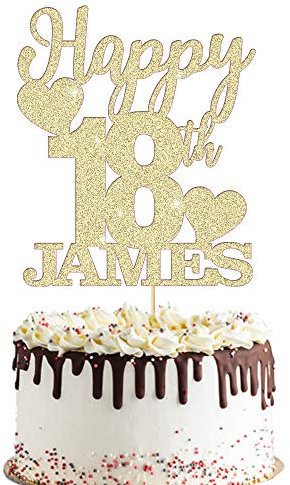 EDSG Personalised Birthday Cake Topper Custom Party Decoration Multicolour Glitter Cake Topper 18th 21st 30th 50th 60th 80th (Champagne Gold)