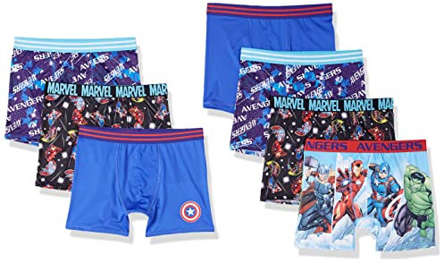 Marvel Boys' Avengers Boxer Briefs with Assorted Hero Prints Including Iron Man, Hulk, Thor & More in Size 4, 6, 8, 10, 12, Avngr 7pk Ath B, (Pack of 7)