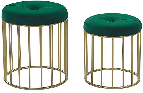 Runder Pouf im 2er Set aus Samt dunkelgrün Ottoman Sitzpouf Lubbock