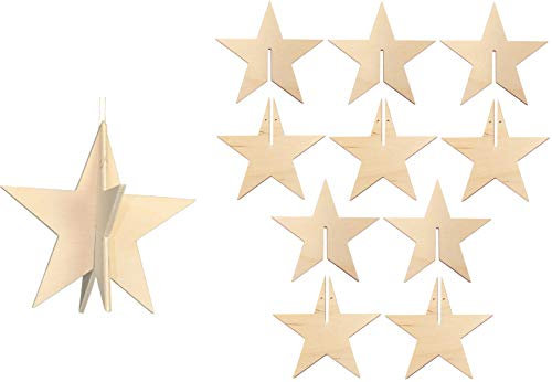 Herr Bo & Co 5 Stück 3D Weihnachtsstern 10cm zum Zusammenstecken, aus unbehandeltem 3mm Birkensperrholz, FSC-Zertifiziert, Made in Germany