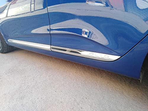Boa Line Auto- Bandes de porte latérales chromées 4 portes en acier inoxydable, compatible avec Renault Clio V HB 2019 +