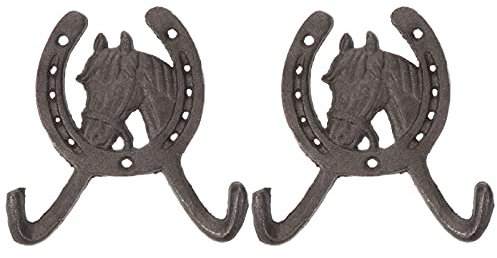 NUOBESTY 2Pcs Haken Vintage Gusseisen Wand Haken Kopf Haken Kleidung Haken Western Decor für Schlüssel Mantel Hut Zuhause, Schwarz
