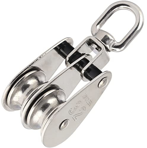 OPIOL QUALITY® Doppelblock mit Edelstahlrolle 35 mm aus Edelstahl A2 V2A (1 Stück) Block Umlenkrolle Blockseilrolle Seilrolle Doppelt Riemenscheibe Doppel-Flaschenzug Doppelwirbel Flaschenzug