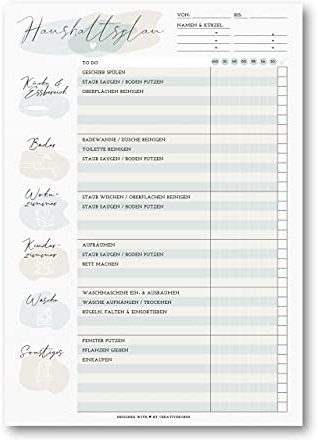 Haushaltsplaner und Putzplaner I Familien & WGs I DIN A4 Notizblock I 50 Blatt