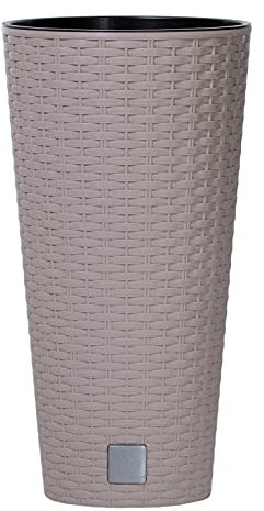 URBNLIVING Round Rattan Elegant Tall Large Plant Pot Flower Indoor Outdoor Garden Planters (Beige, H 38cm x D 20cm)