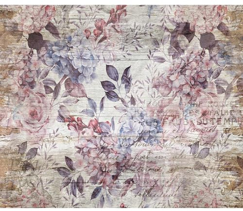 decomonkey Fototapete Blumen Holz, 150x105 cm, Moderne Bretter Optik, Braun