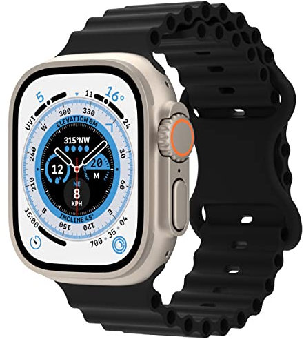 VeveXiao Ocean silicona Correa compatible con Apple Watch Ultra Band 41mm 40mm 38mm, correas deportivas de repuesto suaves y transpirables para iWatch Series 8 7 6 5 4 3 2 1 SE , Negro