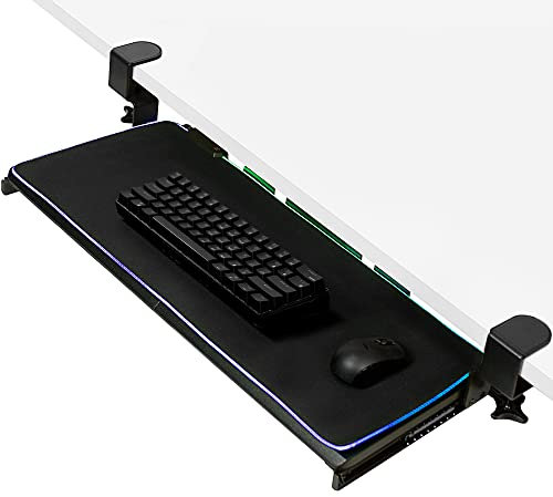 VIVO Large Under Desk Keyboard Tray with RGB LED Light Mouse Pad, C-clamp Mount, 27 (33 Including Clamps) x 11 inch Slide-Out Platform Computer Drawer for Typing, Black, MOUNT-KB05P