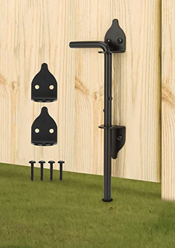 12 Heavy Duty Cane Bolt Gate Drop Rod Hardware Ground Latch for Wood PVC Vinyl Metal Fences Gates, Double Doors, Black Solid Steel -1 Pack
