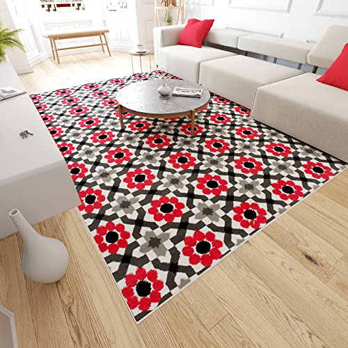 Mazovia Groß Teppich Wohnzimmer 200x300cm Rot Geometrisch Weich Kurzflor | Teppich für Schlafzimmer Büro Esszimmer Pflegeleicht Fußbodenheizungsgeeignet Reinigungsmittelbeständig Synthetisch Modern