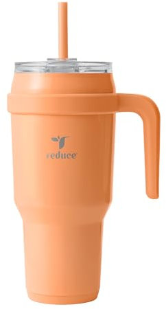 REDUCE 40 oz Tumbler with Handle - Vacuum Insulated Stainless Steel Mug Sip-It-Your-Way Lid and Straw Keeps Drinks Cold up to 34 Hours Sweat Proof, Dishwasher Safe, BPA Free OG Papaya, (13279-FF)