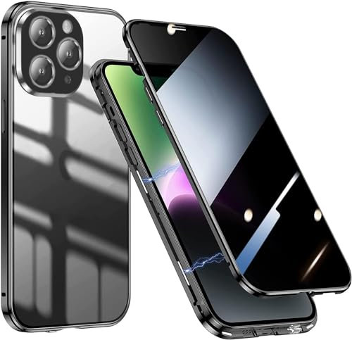 Astter Privacy Case for iPhone 12 Pro Magnetic Case,Anti Spy screen Protector+Lens Protector 360 Degree Magnetic Adsorption Metal Bumper for iPhone 12 Pro Anti-Peeping Phone Cover-Black
