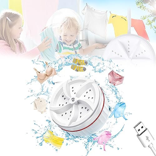 Mini Lavadora Portatil, 10L Limpieza Lavadora Ultrasónica Portátil Rotación Bidireccional 30 Minutos Apagado Automático para Autocaravanas, Dormitorios, Casa, Viajes, Camping, Alimentación USB