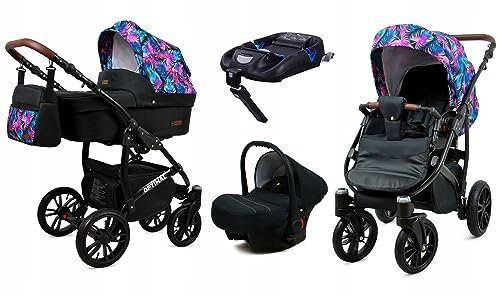 BabyLux® Kinderwagen Set 4 in 1 - Optimal - incl. Babywanne, Buggy Sportsitz, Auto-Babyschale, ISOFIX-Basisstation - Autositz - Kinderwagenset - Kombikinderwagen mit Wickeltasche usw.