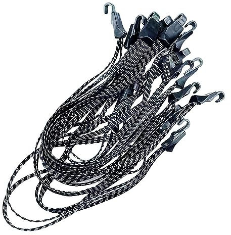 Lot économique de 20 tendeurs de bagages de vélo - 65 cm - Sangle de serrage pour porte-bagages - En caoutchouc - Avec 2 crochets - Noir et blanc - Tendeur de vélo pour sécuriser le chargement