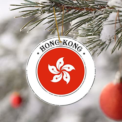 Runde Keramik Weihnachtsschmuck China Hong Kong Flagge Weihnachten Ornament Weihnachtsbaum Ornamente für Neujahr Xmas Geburtstag Geschenke Elegant Urlaub Andenken Wohnkultur