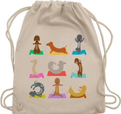 Shirtracer Turnbeutel Rucksack - Hunde - Taschen - Dackel Yoga Dackel Lustig - Unisize - Naturweiß - tasche geschenk für hundebesitzer dackelmotiv beutel hund mit sportbeutel hundemotiv hundesprüchen