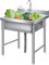 Fregadero Cocina Fregadero Fregaderos de cocina comerciales de 50/60 cm, fregadero de acero inoxidable 304, fregadero de un solo tazón, 1 compartimento con protector contra salpicaduras, grifo sin plo