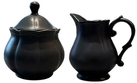 WAIT FLY Set vintage in ceramica goffrata per lattiera e zuccheriera, brocca per panna, zuccheriera con coperchio, set da portata per caffè, set di ciotole nere