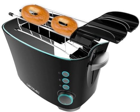 Cecotec Grille-pain Toast&Taste Double B, 650 W de puissance, Double fente pour 2 tartines, Arrêt et Popup automatiques, Bac à miettes, Système d'élévation extra, Auto-centrage, Pinces incluses