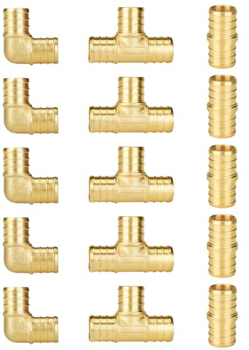 SUNGATOR 15-Pack 3/4 Inch PEX Fittings Kit, 5 Each Elbow, Tee, Coupling Kit