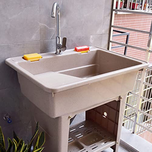 Évier utilitaire autonome en plastique de ferme – Bassine à linge portable pour se laver les mains, nettoyer – Idéal pour salle de bain, garage, cave, magasin – Facile à installer et à utiliser
