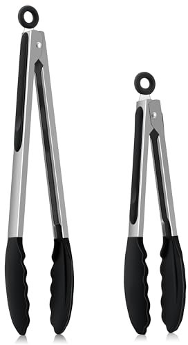 Homikit pinze da Cucina, Set di 2 pinze per Grigliare in Acciaio Inox con Manico in Silicone Resistente al Calore, Punta in Silicone Antiaderente Nero, 30,3 cm e 23,7 cm pinze per Carne
