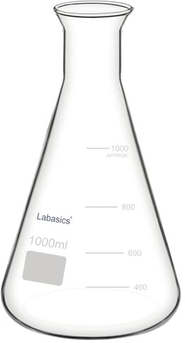 Labasics Glass Wide Mouth Erlenmeyer Flask, Borosilicate Glass Erlenmeyer Flask with Heavy Duty Rim, 1000 ml Capacity (Pack of 1)