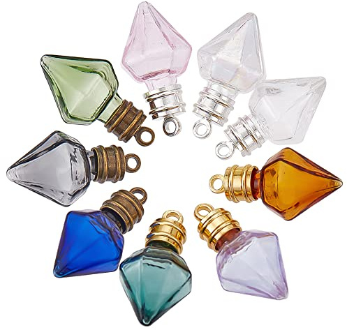 DELORIGIN 9 Farbe Winziges Wunschglas Kleine Wishing Flaschen Mini Zaubertrankflaschen Aus Glas Flaschenförmige Konische Dekorative Gläser Zum Selbermachen von Anhängern Für Hochzeits Party1.5x1.4x3cm