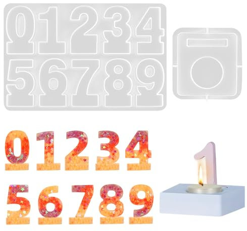 YAANBUNB 2 Stück Silikonform Gießformen Zahlen Silikonformen Kerzenhalter Zahlen 0-9 Beton Gießform Zahl Giessform Zahlen Silikonform Einschieber Gipsformen zum Gießen für Stabkerzen Teelichter DIY
