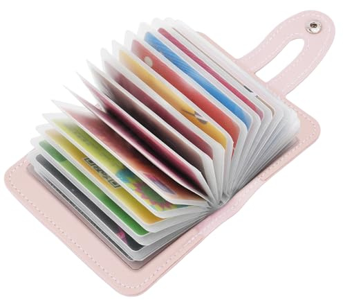 Shengxi Porta Carte di Credito per Donna Uomo, Porta Biglietti da Visita in Pelle PU Sottile per Carte di Credito Patente di Guida Carte di Risparmio, 26 Slot (Rosa)