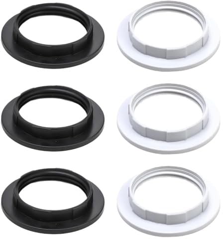 UENXRXE 6 Stück Lampenschirm Reduzierring Schraubring E27 40Mm, Kunststoff Runde Lampenfassung E27 Für Lampenschirm Halterung, Tischlampe, Deckenleuchten, Stehlampe (Schwarz/Weiß)