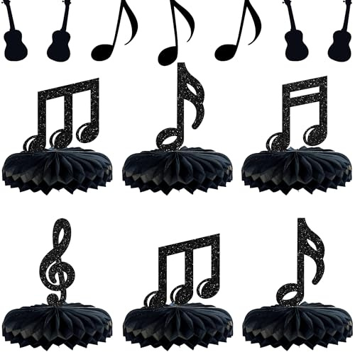 Gyufise Tischaufsätze mit Musiknoten, Waben, schwarzer Glitzer, für Party, Waben, Tafelaufsätze für Musik, Konzert, Motto-Party, Babyparty, Hochzeit, Geburtstag, Partyzubehör, 8 Stück