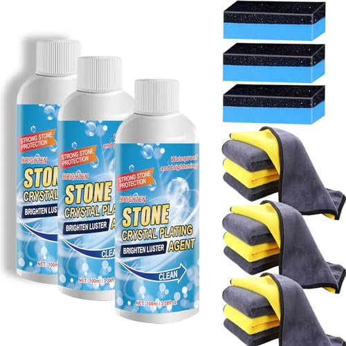 Stone Crystal Plating Agent, Steinfleckenentferner Stone, Stone Stain Remover Cleaner 100ml, Küche Quarz Fliesen Arbeitsplatte, Stain Remover Cleaner für Verschiedene Fliesen (3 Stück)