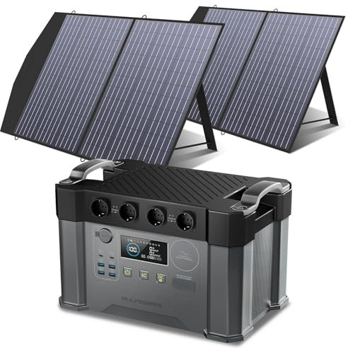 ALLPOWERS S2000Pro Station électrique portable 1451Wh avec 2 panneaux solaires pliables de 100W, générateur solaire avec contrôleur MPPT, 1 heure pour charger à 80%, 4 prises CA 2400W,camping,jardin