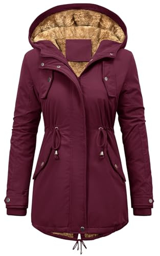 CMTOP Cappotto Donna Invernale con Cappuccio Foderati Giacca Antivento in Pile Termici Elegante Giubbotto Lungo Spessa Parka Cappotto Imbottito Casual con Tasche e Coulisse