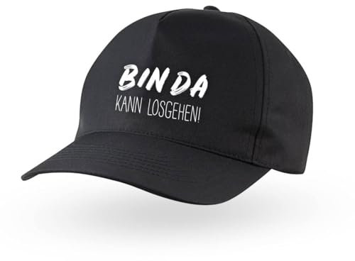 Tassenbrennerei Kappe - Bin da, kann losgehen! - Mütze lustig mit Spruch - Cap als Geschenk für Männer & Frauen - Witzige Geschenkidee für Freund, Freundin