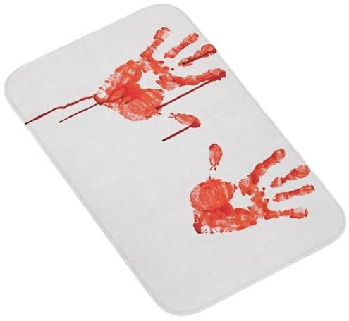 Blutige Badematte, blutige Handabdrücke, rutschfeste, saugfähige, gruselige Halloween-Badematte für das Badezimmer, 23,6 x 15,8 Zoll, Blutflecken, gruselige, waschbare Badvorleger, Badewannenmatten